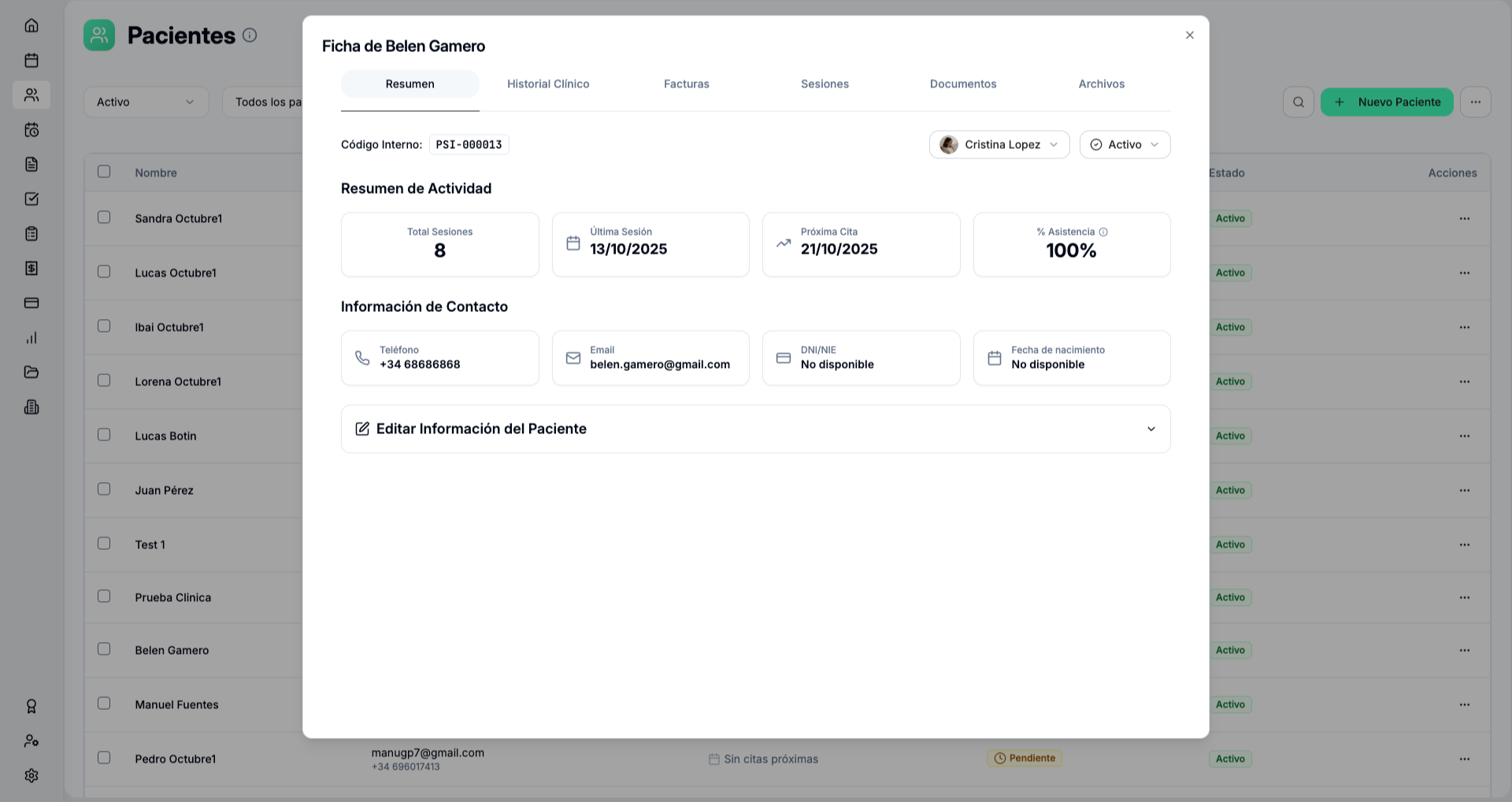 Historial clínico digital para consultas de psicología - Notas de sesión moodo